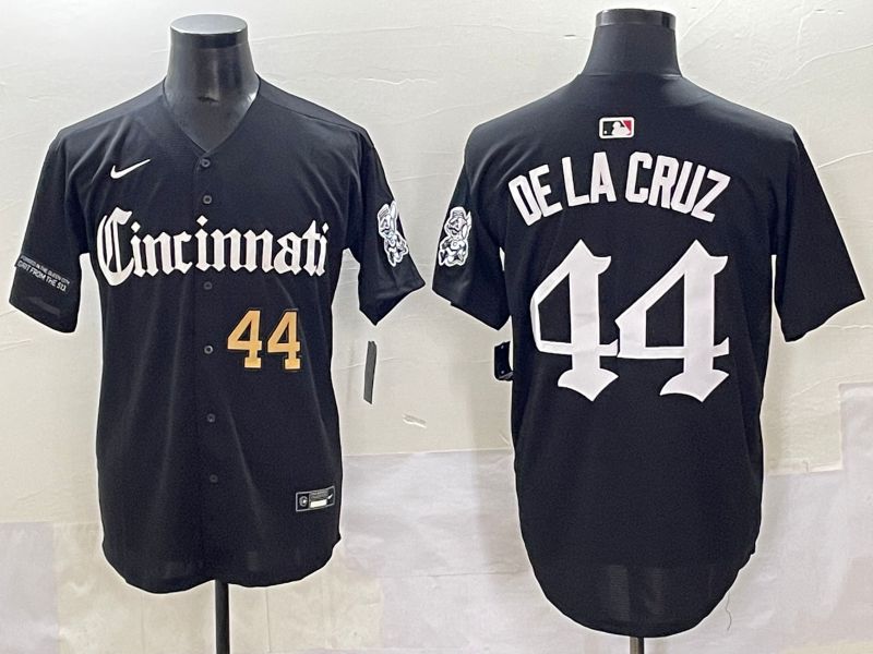 Men 2025 Cincinnati Reds #44 Delacruz Black Five generations Joint Name Nike MLB Jersey style 7